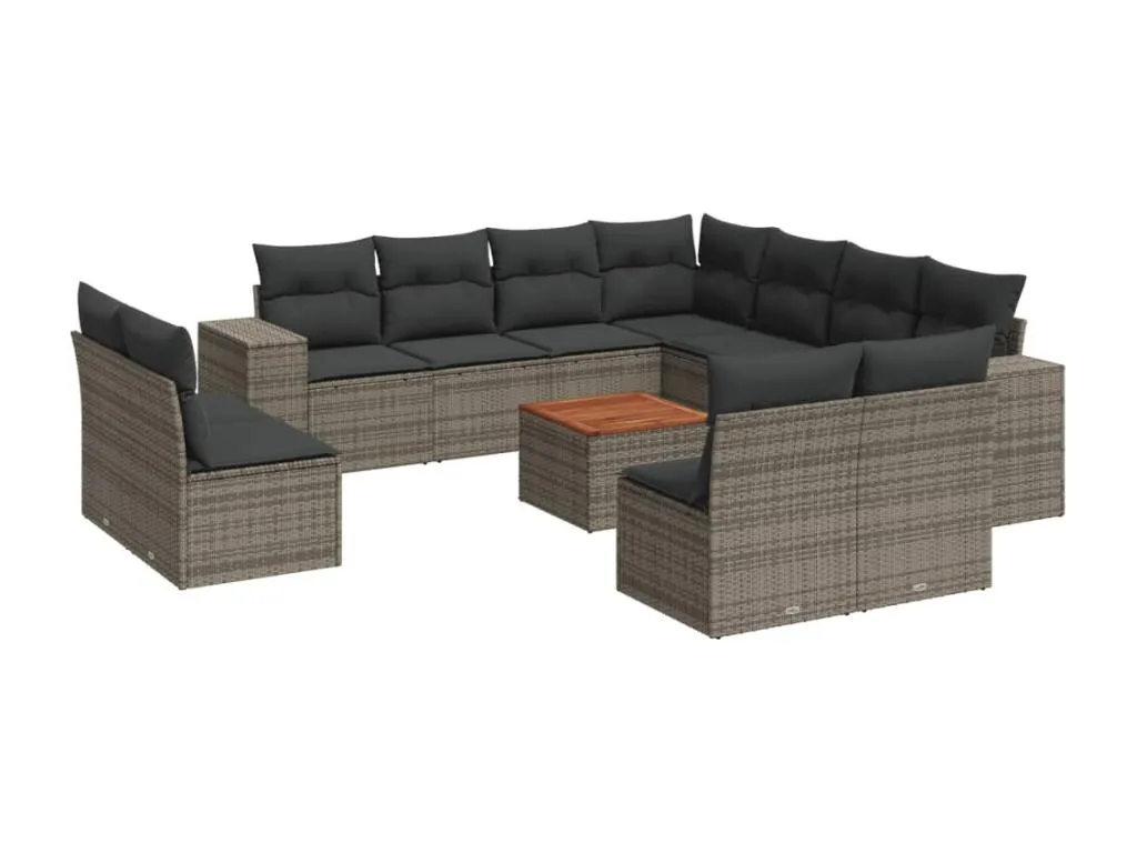 Set de sofás de jardín 12 pzas con cojines ratán sintético gris