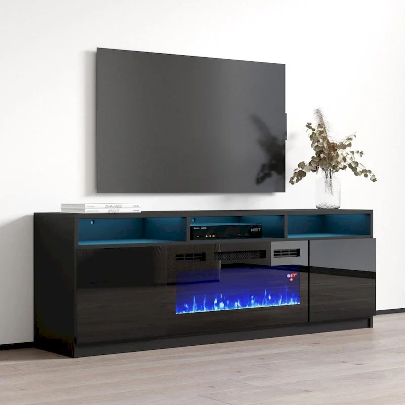 Modern 63-Inch TV Stand with Reno 05 Electric Fireplace