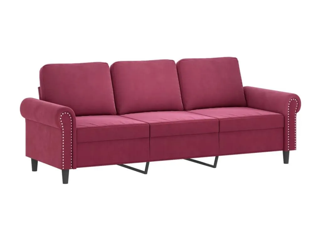 Sofá de 3 plazas con cojines en terciopelo rojo tinto 180 cm. xfc3711627