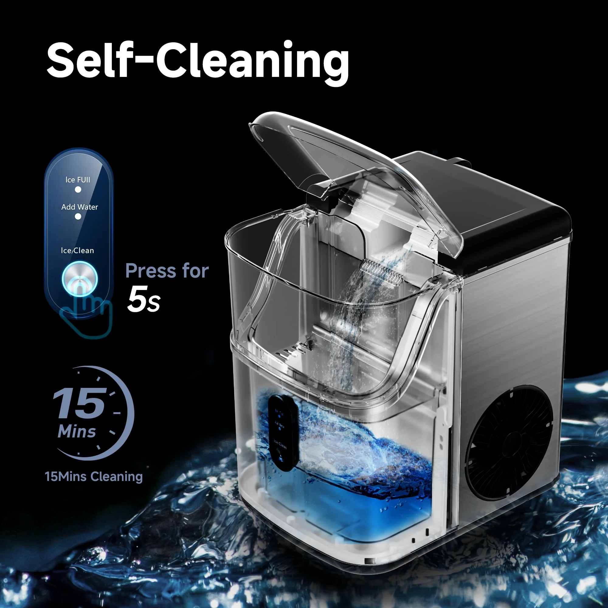 EUHOMY 34.5 lbs Nugget Ice Maker Portable Countertop, Ice Maker Machine with Self Cleaning - Image 4