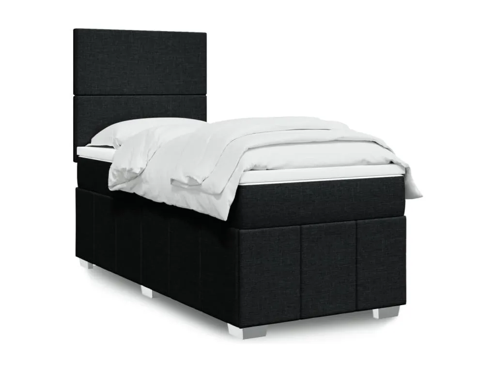 Cama box spring con colchón tela negro 90x190 cm bsm3520224
