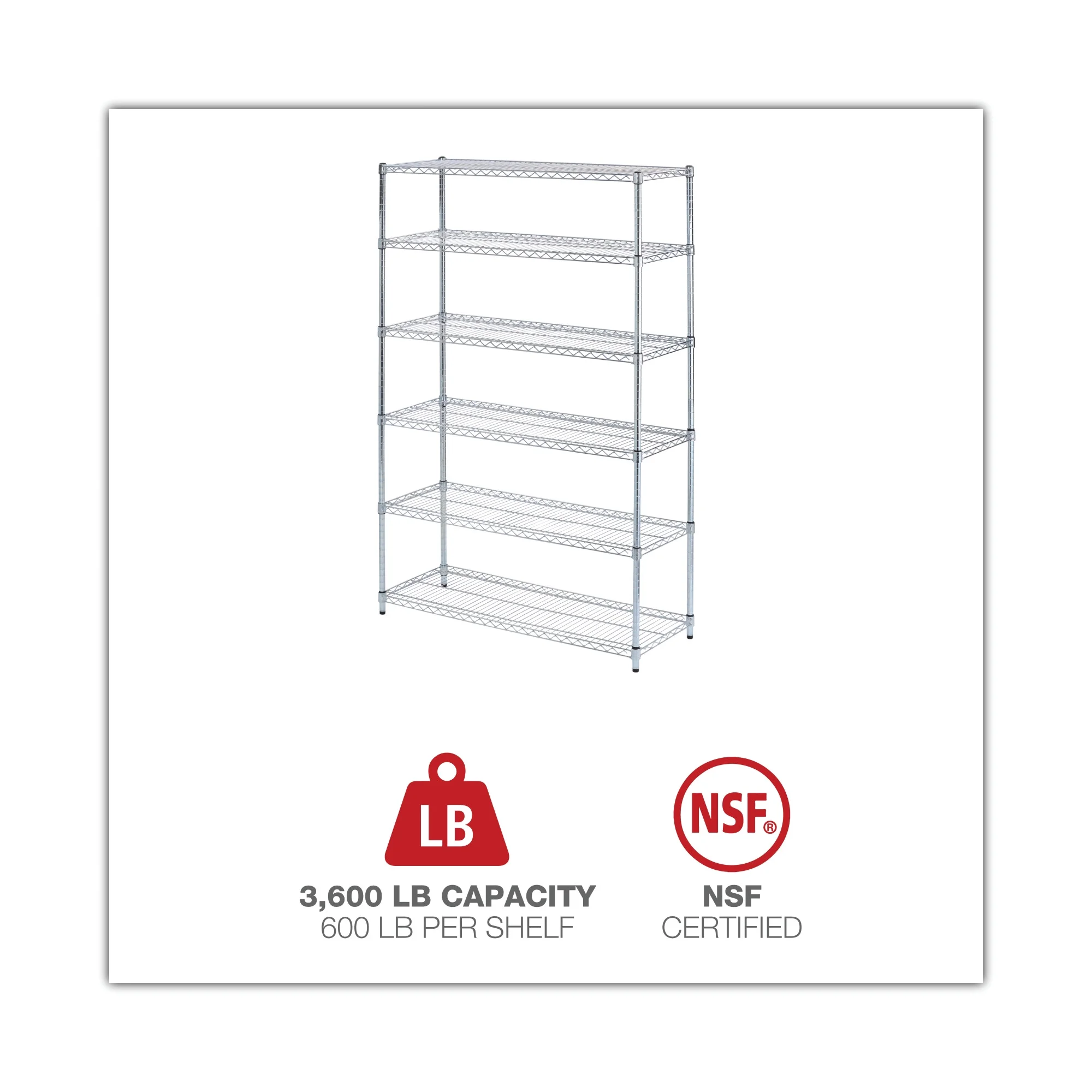 Alera NSF Certified 6-Shelf Wire Shelving Kit, 48w x 18d x 72h, Silver - image 5