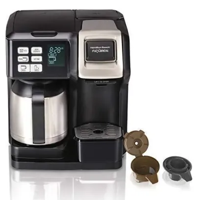 Thermal Coffee Maker, Single Serve & Full Pot, Compatible with Pods or Grounds, Programmable, Black and Stainless ()