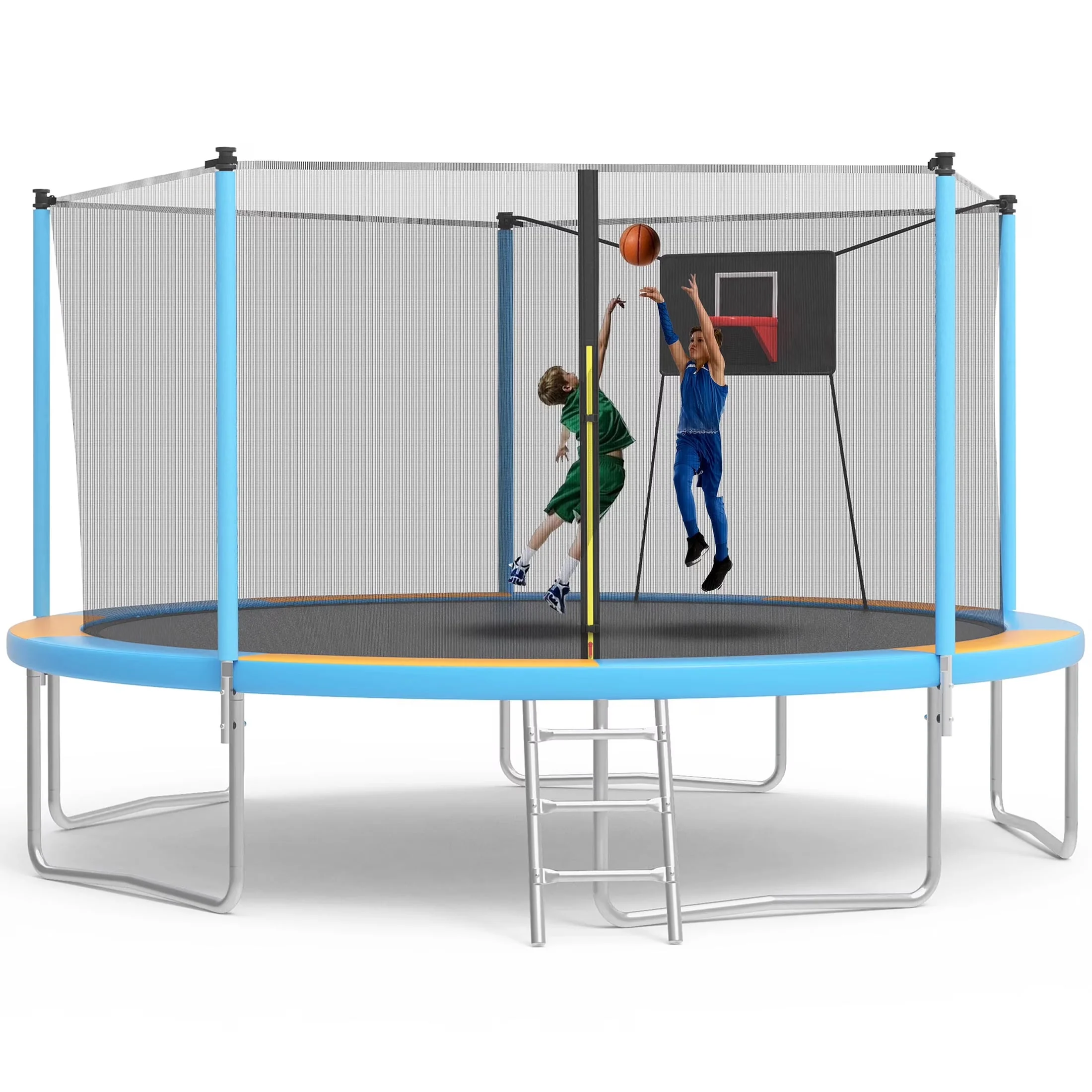 SHINPT 14ft Outdoor Trampoline With Safety Net, Basketball Hoop And Ladder