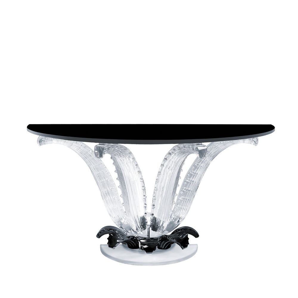 TABLE CONSOLE CACTUS - CONSOLE DEMI-LUNE, CRISTAL INCOLORE ET NOIR