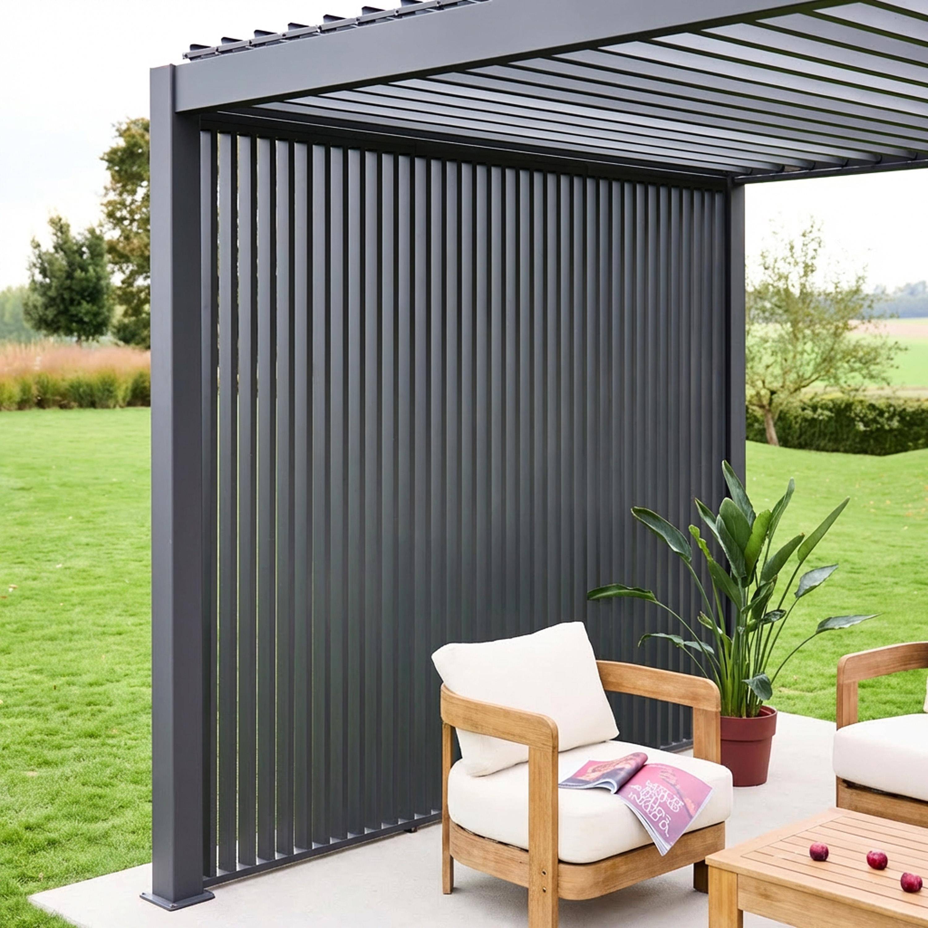 Triomphe 3x4m + accesorios - Pérgola bioclimática de aluminio 3x4m + 3 persianas verticales 1m