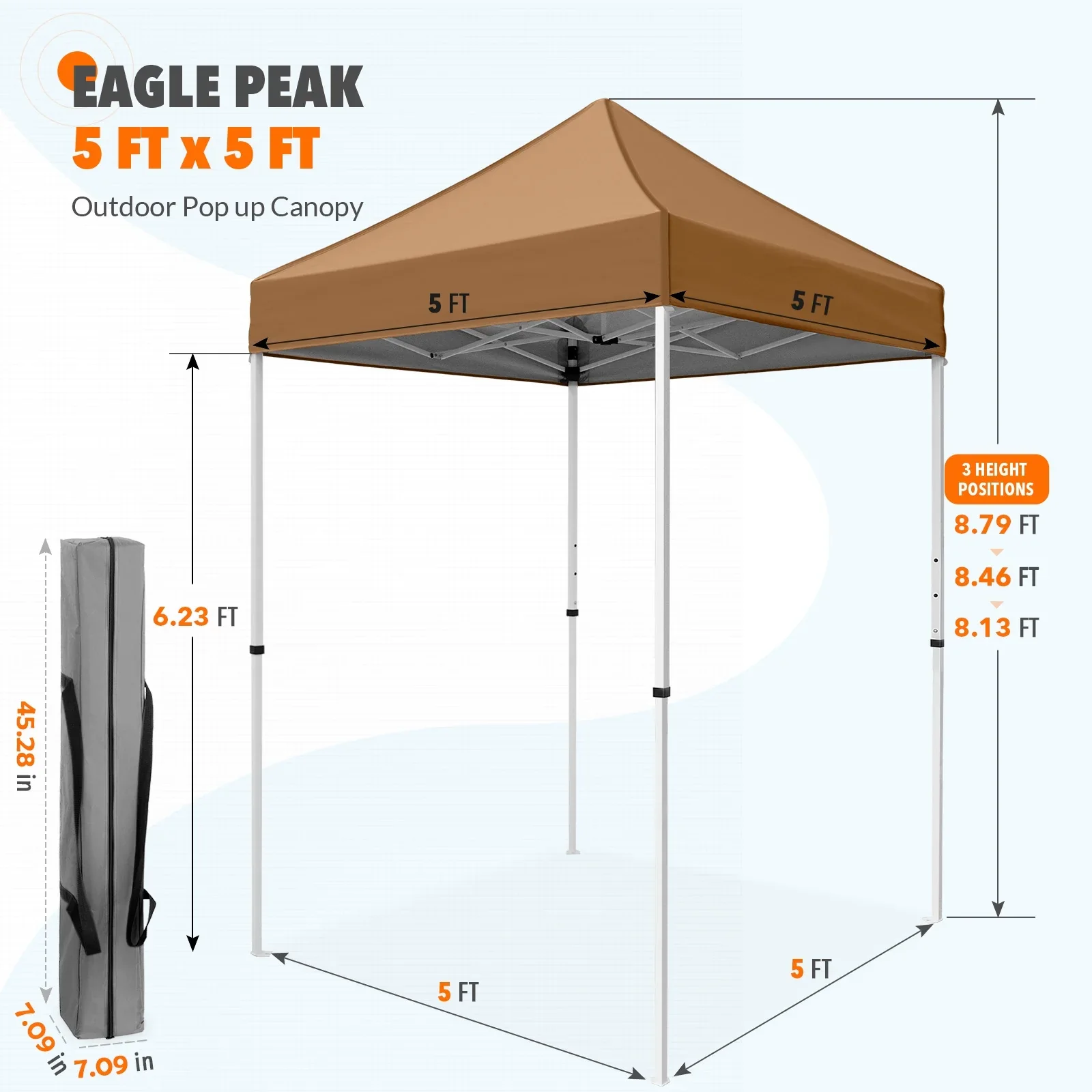 EAGLE PEAK 5x5 Pop up Canopy Tent Instant Outdoor Canopy Easy Set - up Straight Leg Folding Shelter（blue）