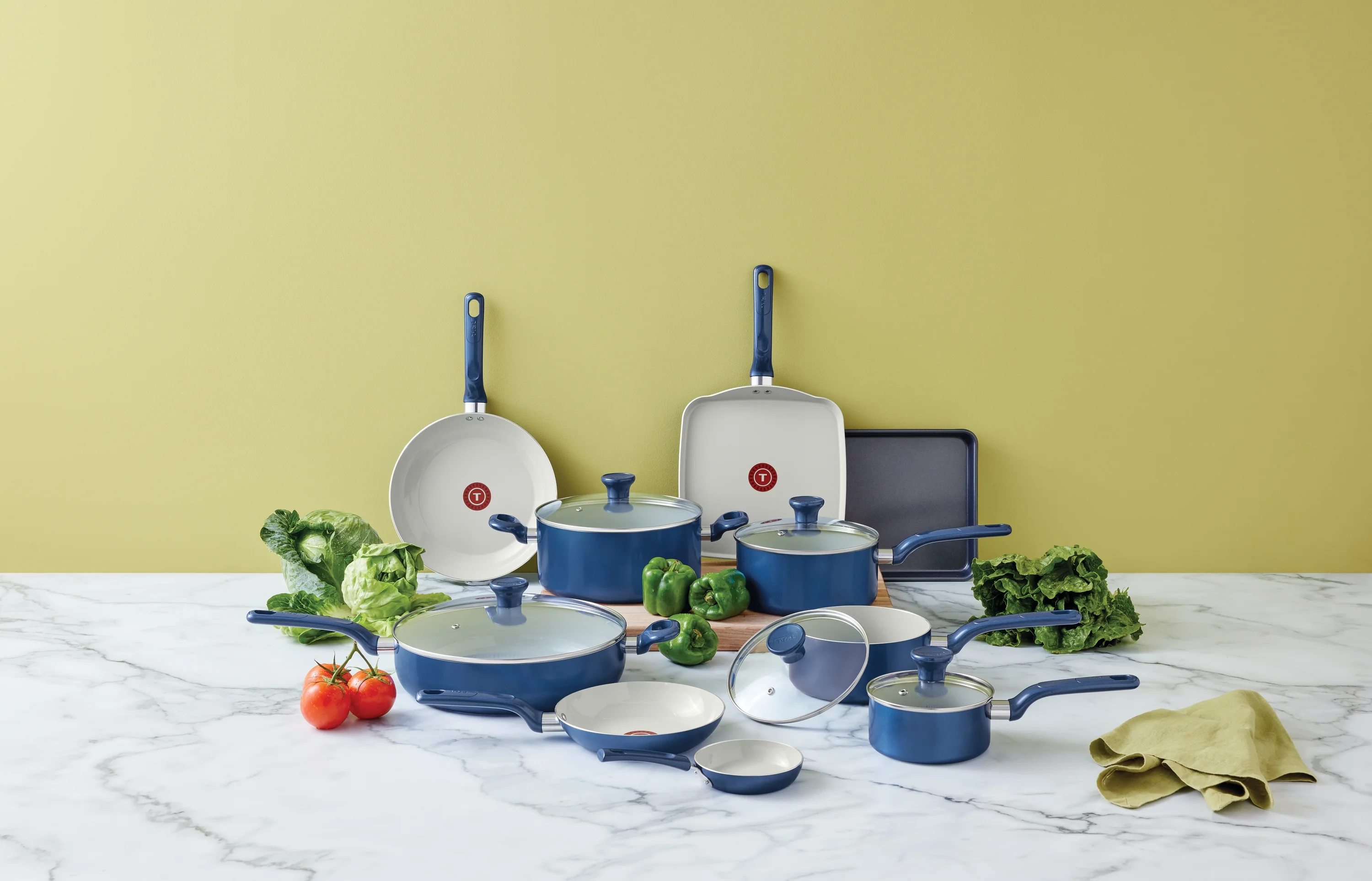 T-fal Easy Care Ceramic, 20 Piece Pots and Pans Cookware Set, Electric Blue - Image 10