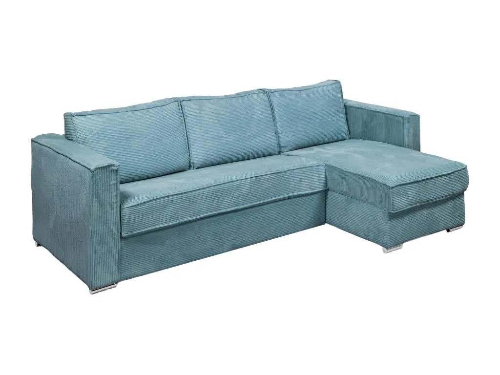 Sofá cama rinconero con apertura italiana y reversible de pana azul turquesa - Cama de 160 cm - Colchón de 14 cm Banakdecoracion DWUO25395