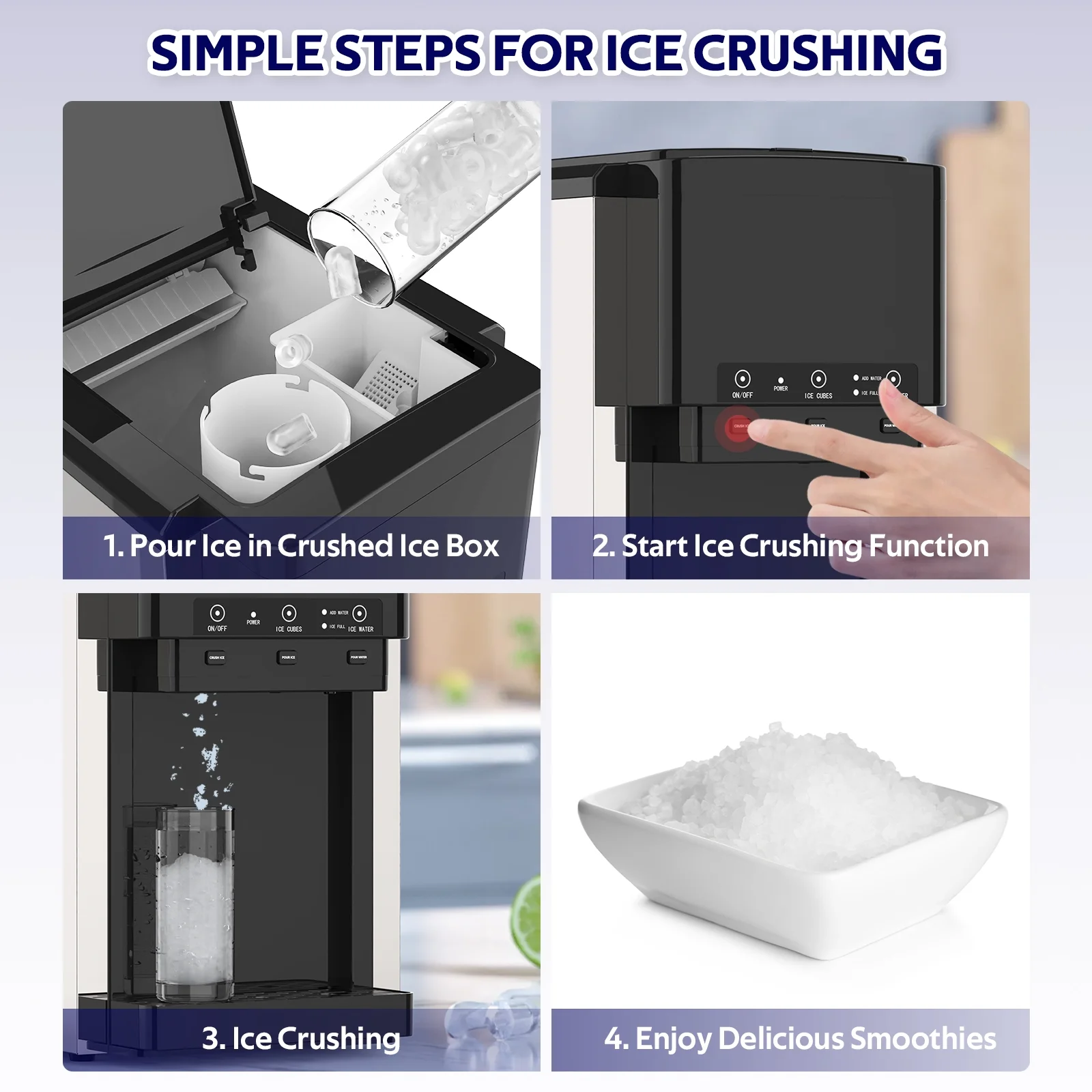 Advwin 3 in 1 Water Dispenser with Ice Maker Countertop, Bullet Ice, Crushed Ice, Water Cooler, 44Lbs/24H, 12 Ice Cube/6Min, Self-cleaning, 4Lbs Ice Storage, Home, Kitchen, Party, RV - Image 9