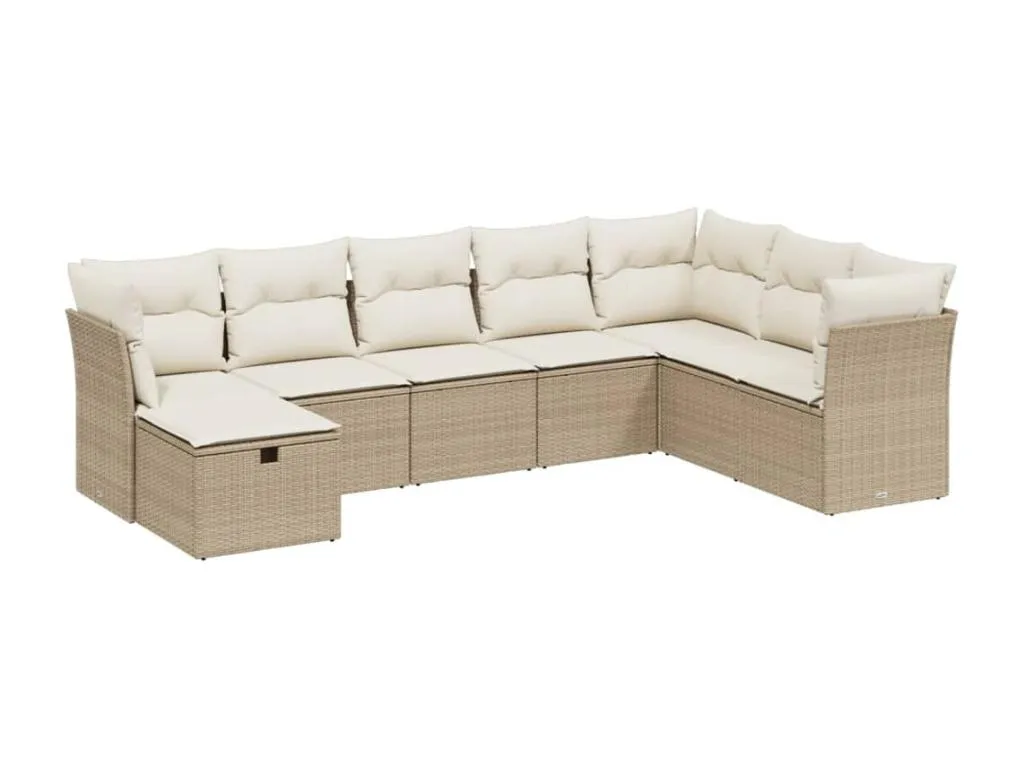 Homepleno Juego de sofás de jardín con cojines beige 8 pzas ratán PE tadw55261