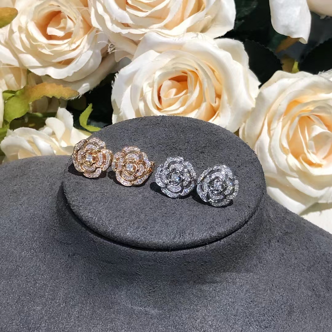 Chanel Diamond Camellia Stud Earrings - Original Replica Club
