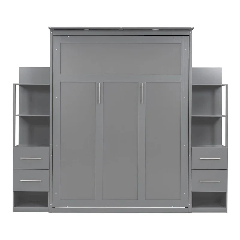 Merax Murphy Bed with Shelves, Drawers, and Integrated LED Lighting
