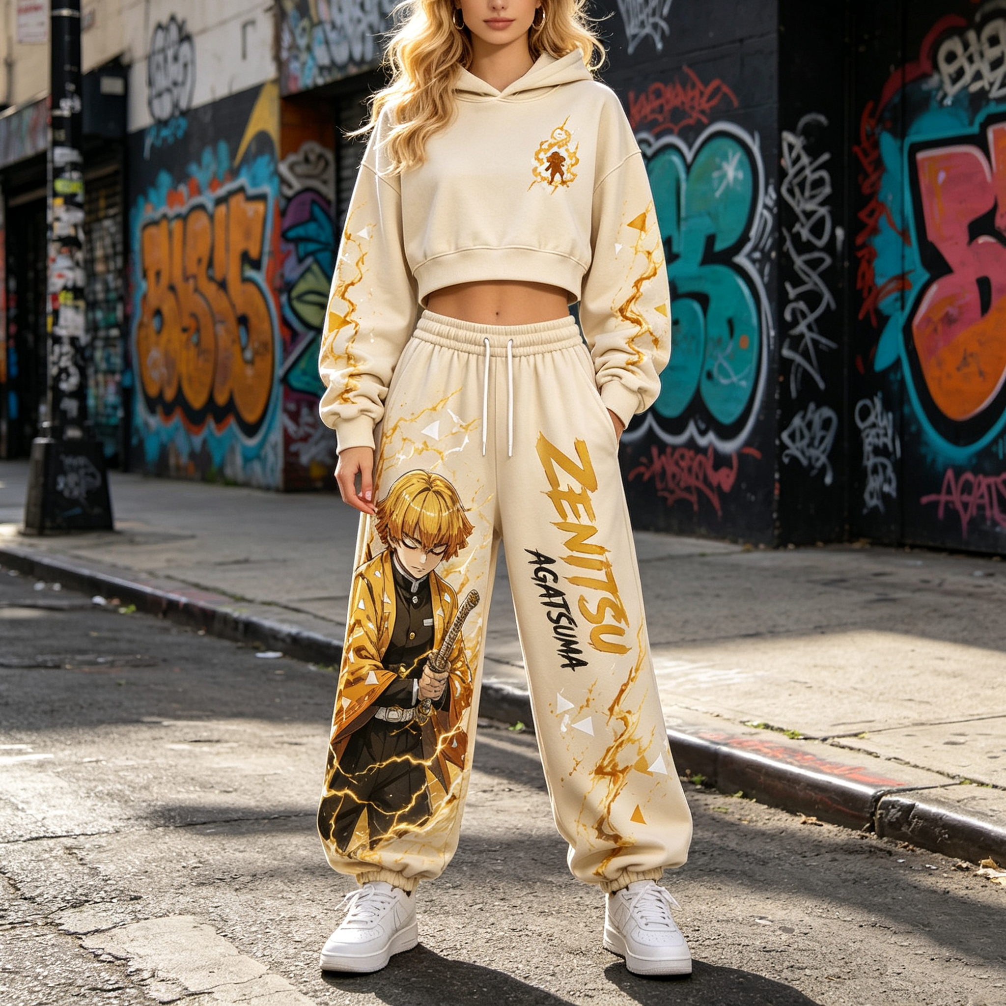 Demon Slayer Cropped Long Sleeve Hoodie & High Waist Jogger Pants Two Piece TeeThreads Sustain the Scene with Custom Apparel