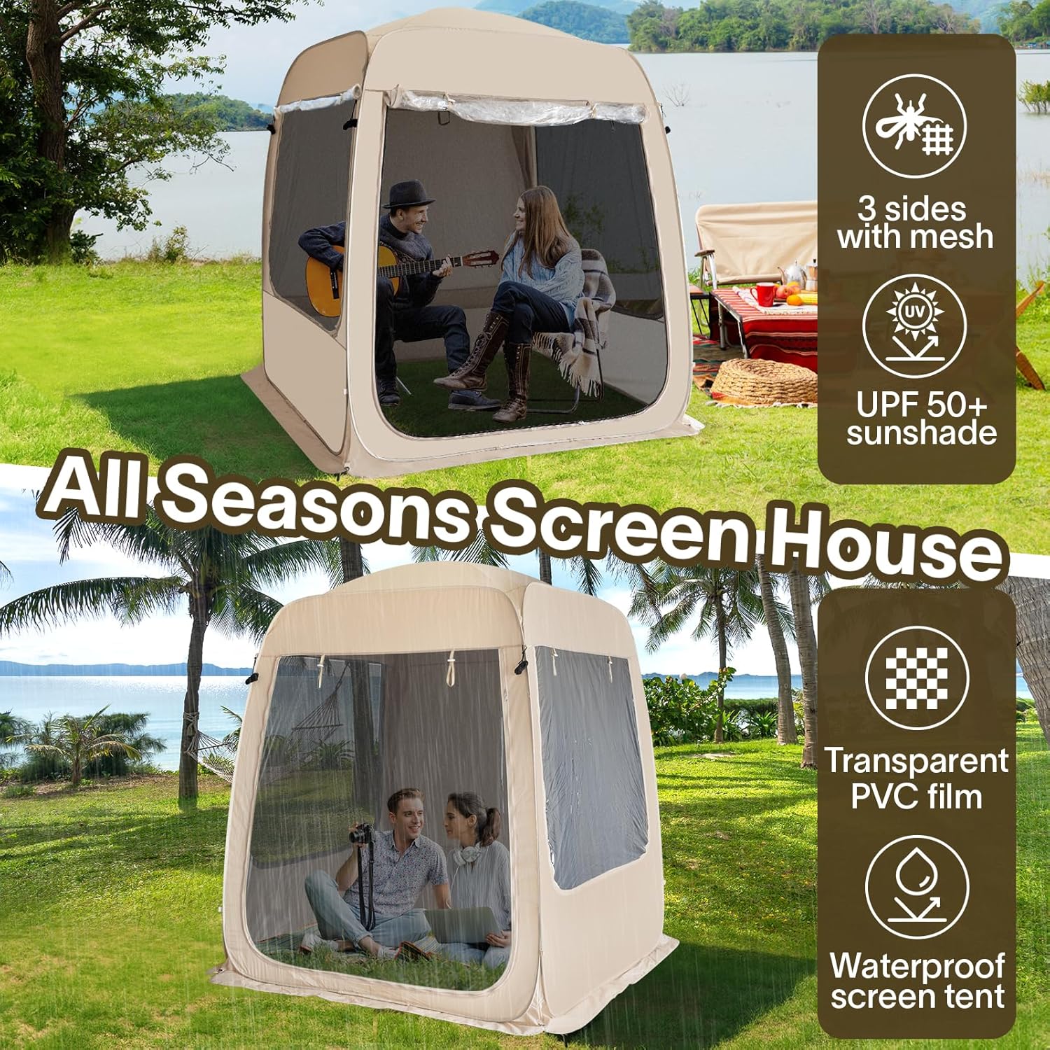 Screen gazebo sleeps 6-10-15 people Igloo-style canopy tent mosquito net on the sides Perfect