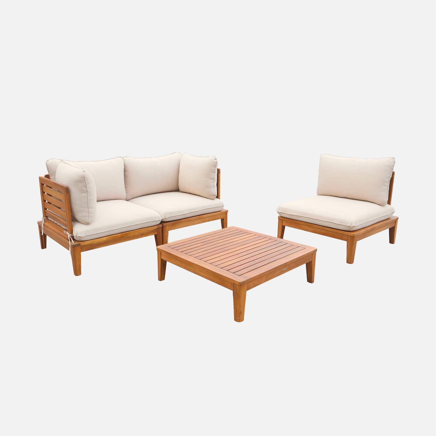 Yona - Conjunto de muebles de jardín modular de madera de acacia con reposabrazos, 3 plazas