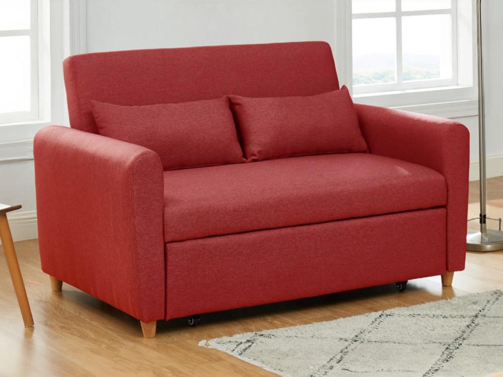 Sofá cama de 2 plazas de tela rojo