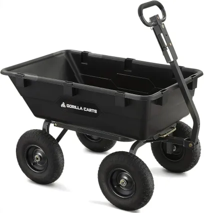 Heavy Duty Poly Utility Dump Wagon Garden Cart w/Pneumatic Tires, 6 Cu Ft - 1200 lb Capacity Outdoor Wheelbarrow for Yard, Landscaping & Gardening, Lawn Tractor or ATV Towable-Gorilla Carts