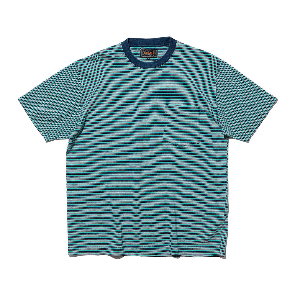 Beams Plus - T-shirt Indigo à rayures - Vert