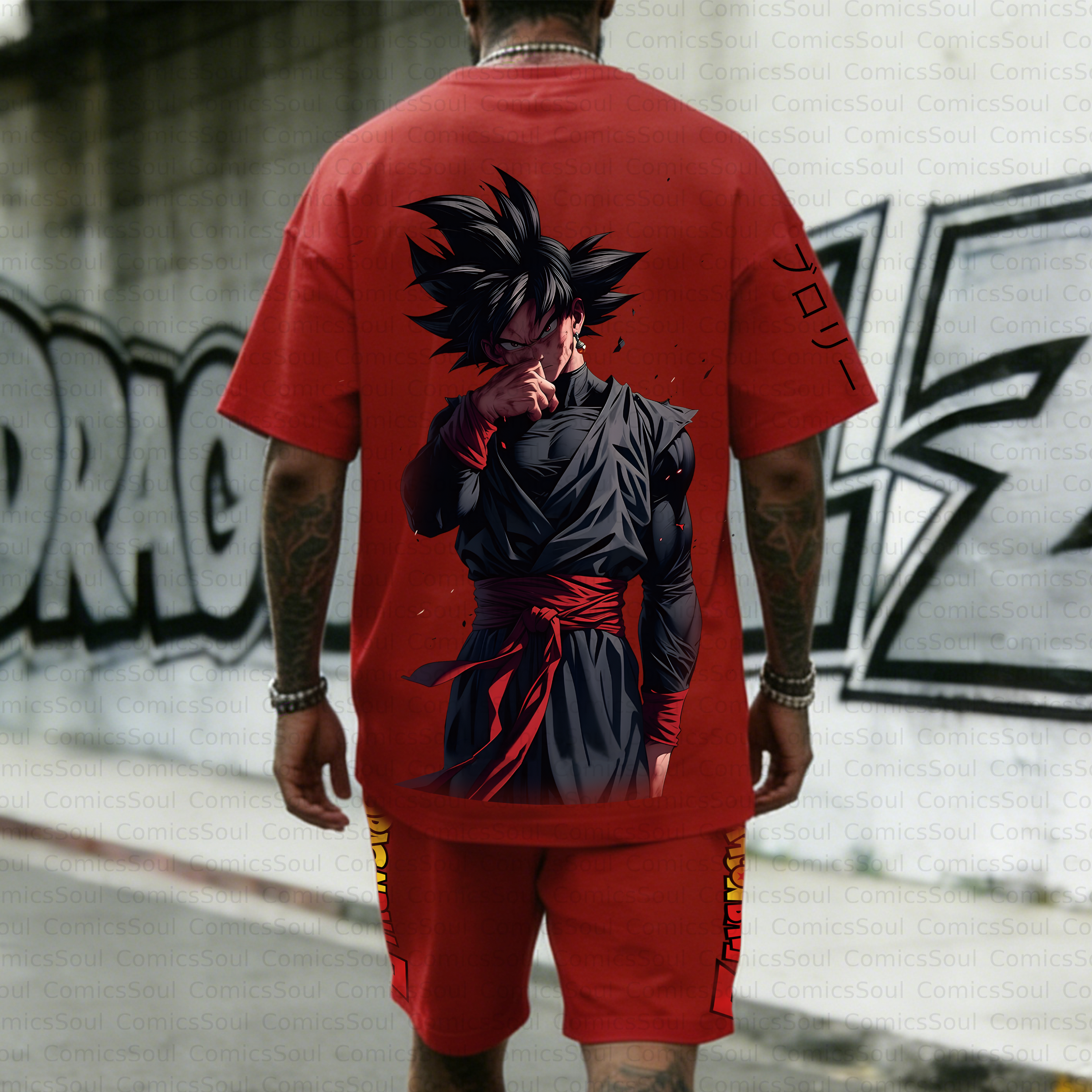 Unisex Anime Inspired Vintage T-shirt& Shorts 2 Pieces Set