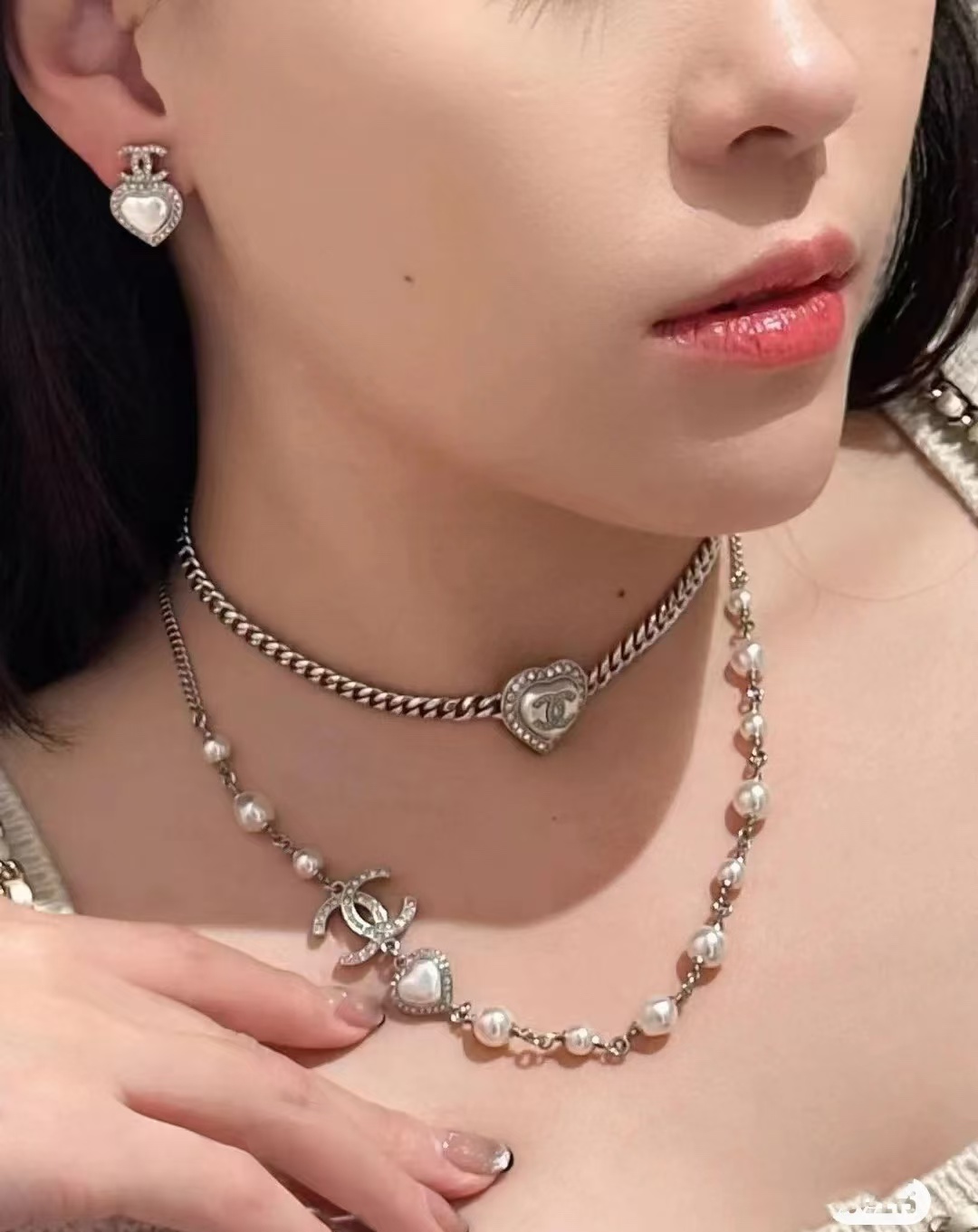 Chanel Half Silver Chain Half Pearl Necklace - Original Replica Club