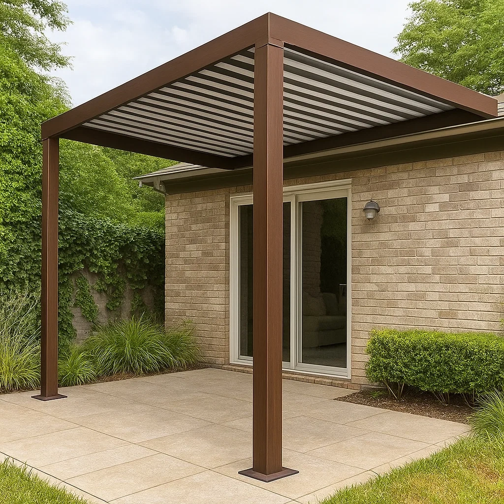Pérgola de acero con techo fijo,12m²,Marrón - SSSiEmt237Ds