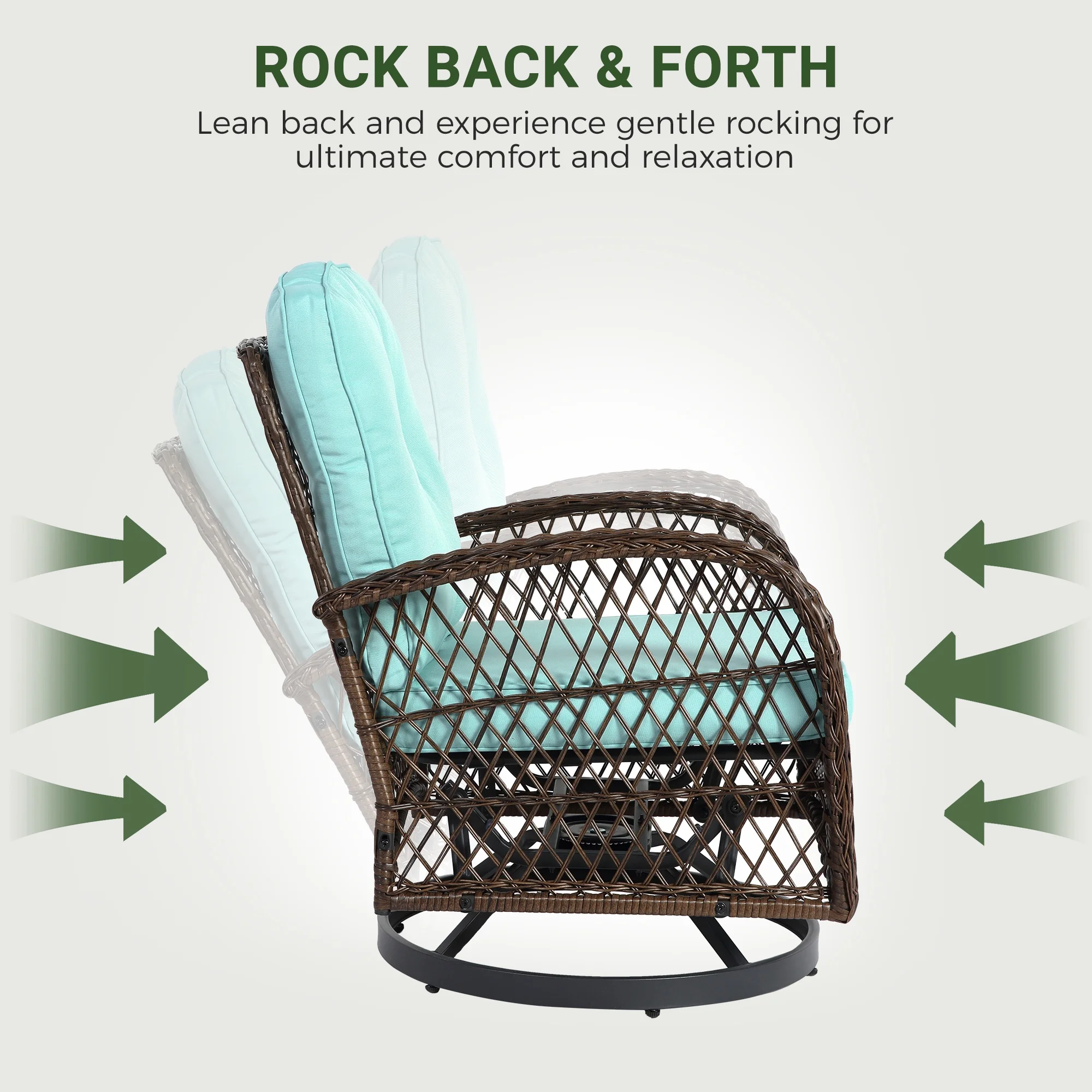 3 Piece Patio Swivel Rocker Chairs Set, 2 360-Degree Swivel Rocking Chairs with 1 Glass Top Table, PE Rattan Outdoor Bistro Set with Cushions for Balcony Deck Poolside Backyard Porch - Image 22