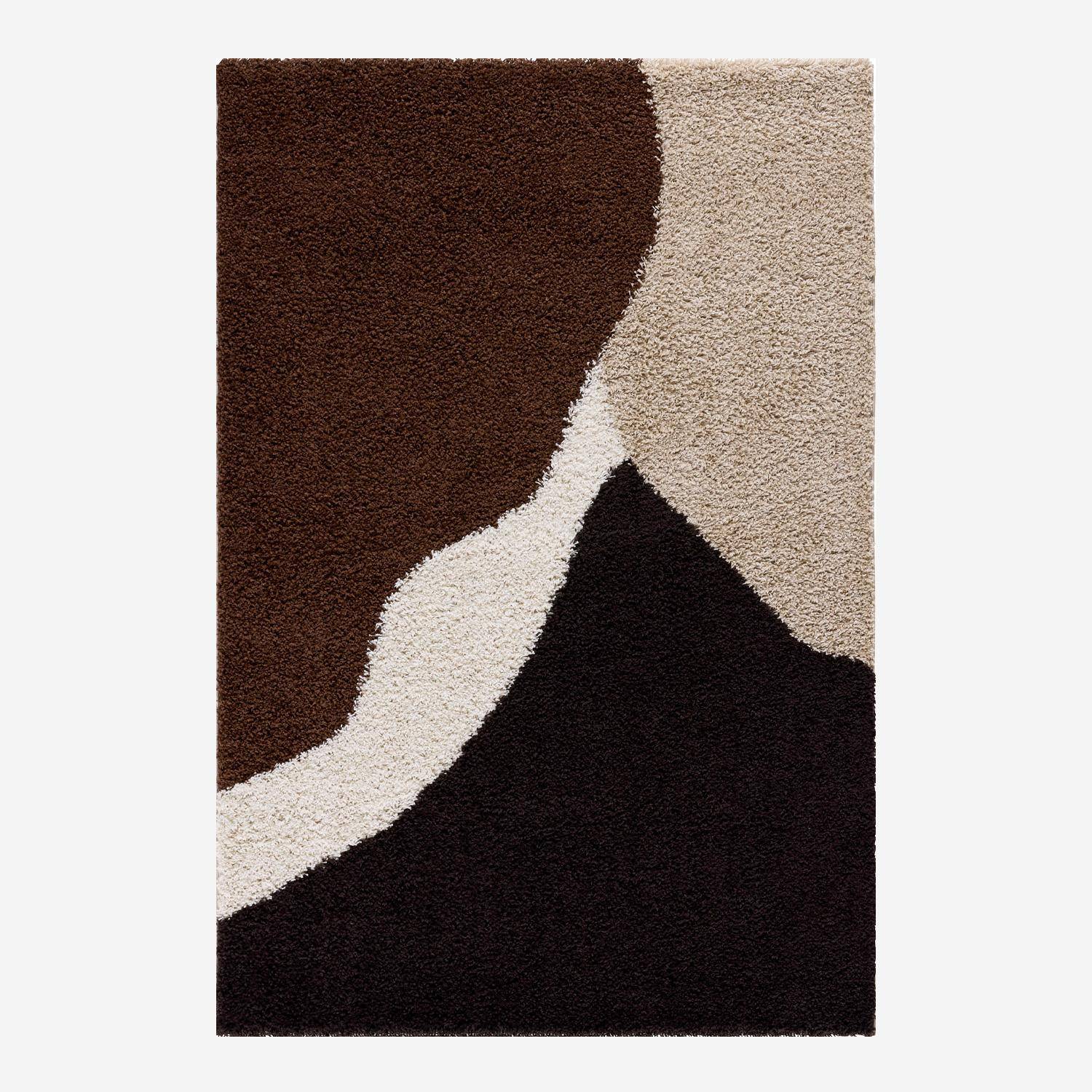Omar - Alfombra interior shaggy motivos geométricos beige, marrón, negro