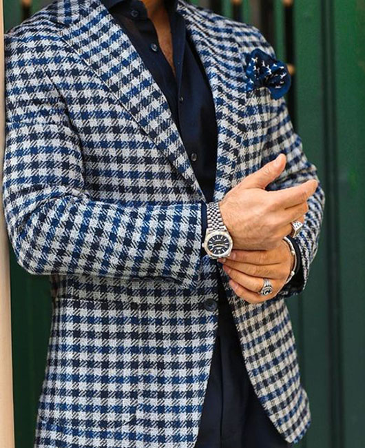 Business Plaid Pocket Notch Lapel Single Breasted Blazer