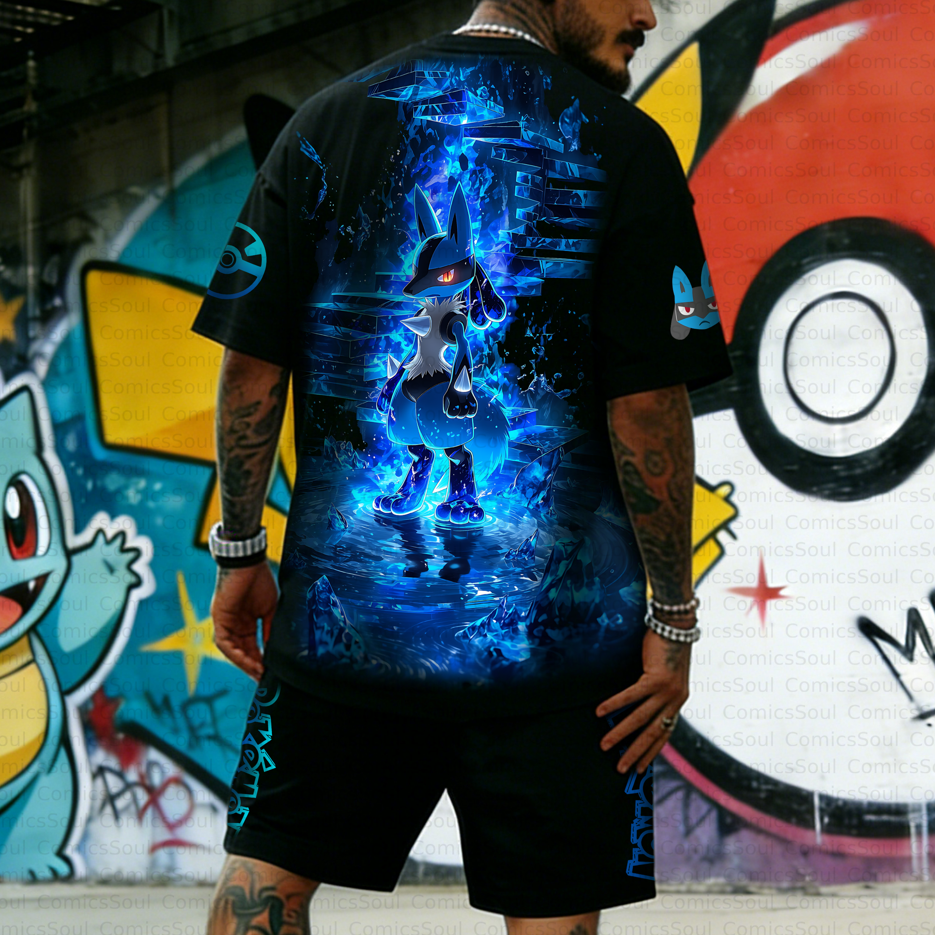 Unisex Anime Inspired Vintage T-shirt& Shorts 2 Pieces Set