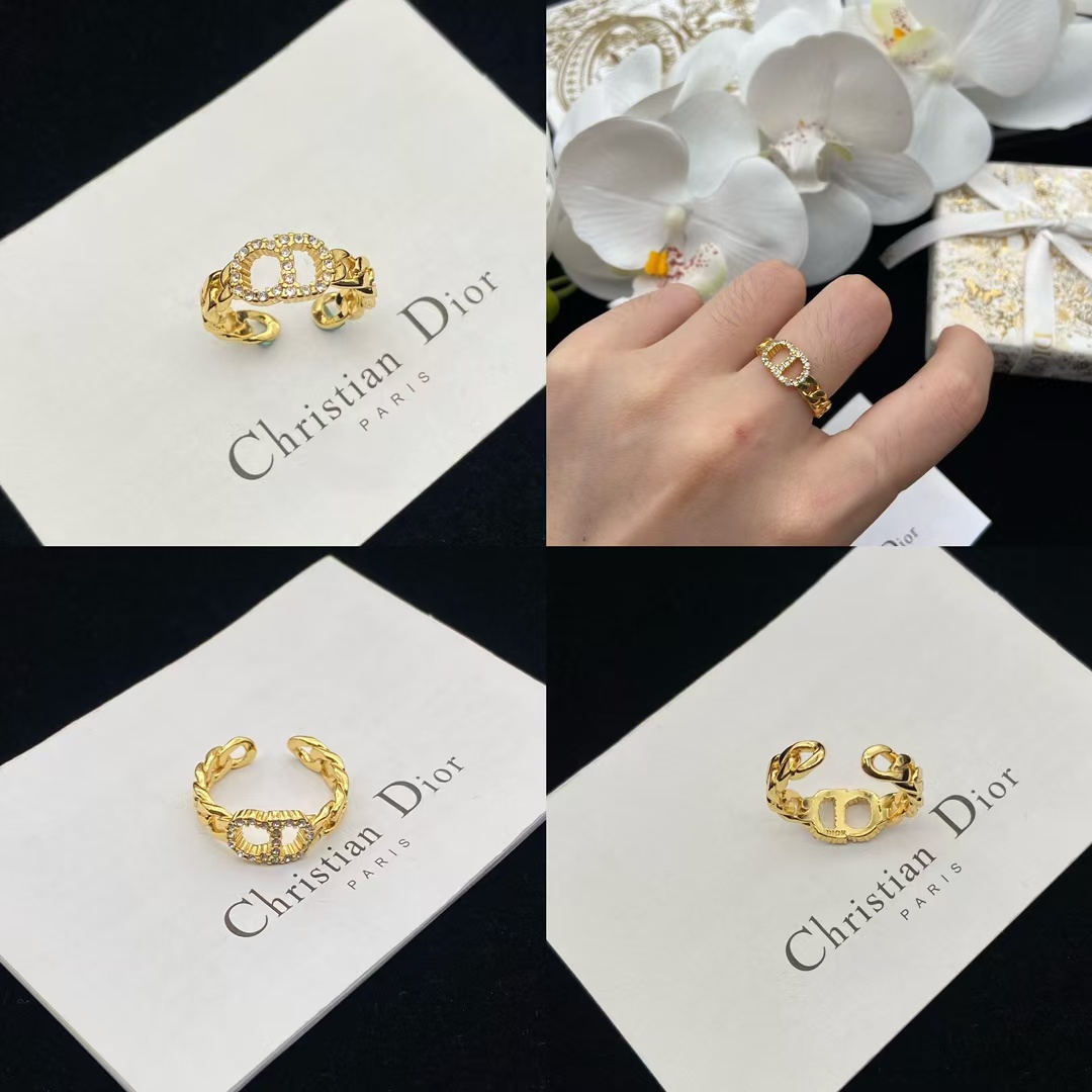 Dior Diamond Paved CD Chain Band Open Ring - Original Replica Club