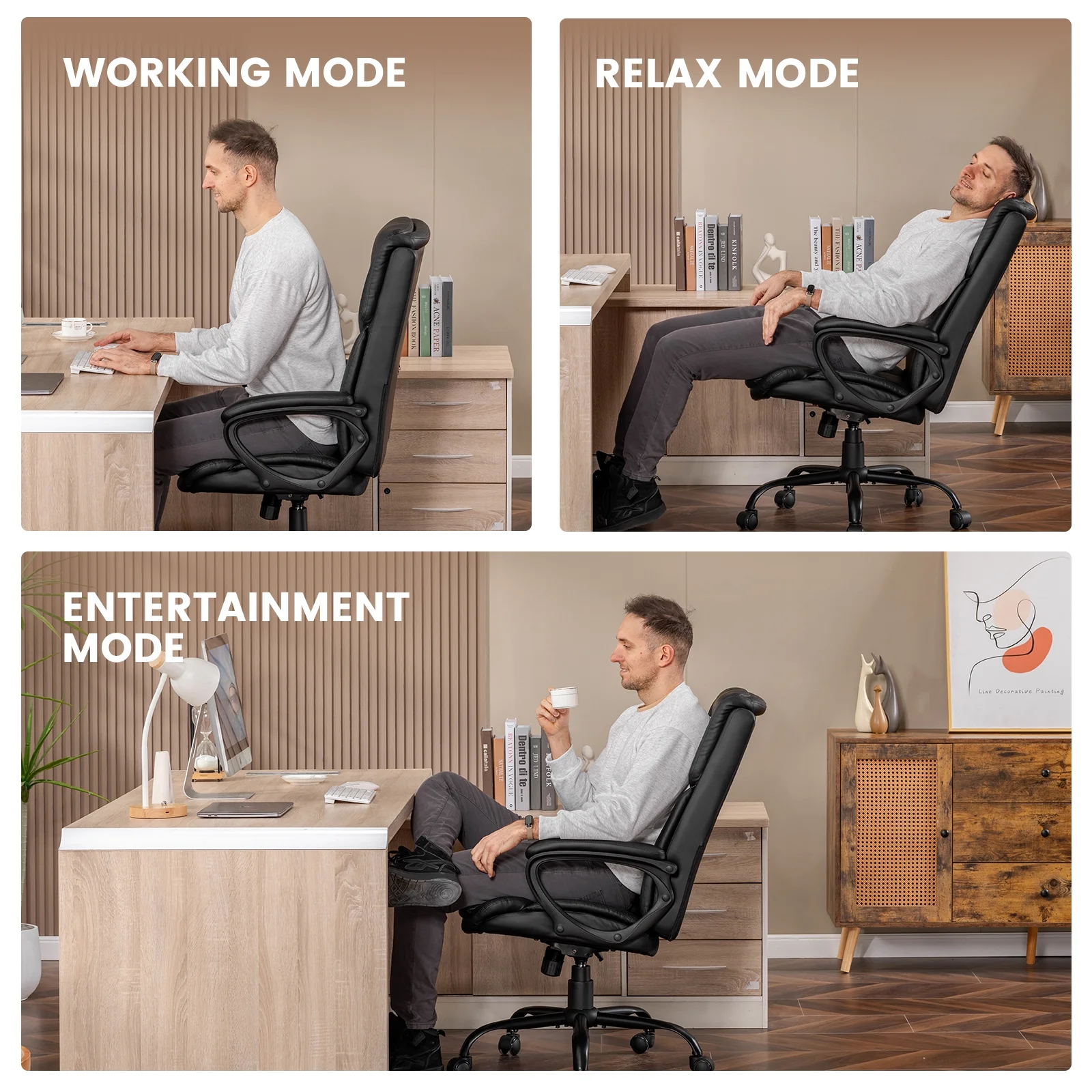 Mainstays Executive Ergonomic High Back Leather Home Office Desk Chair, Black - Image 10