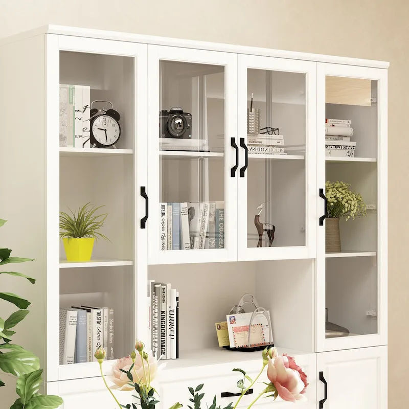 78.7-Inch Modular White Curio Cabinet with Glass Doors for Buffet Display