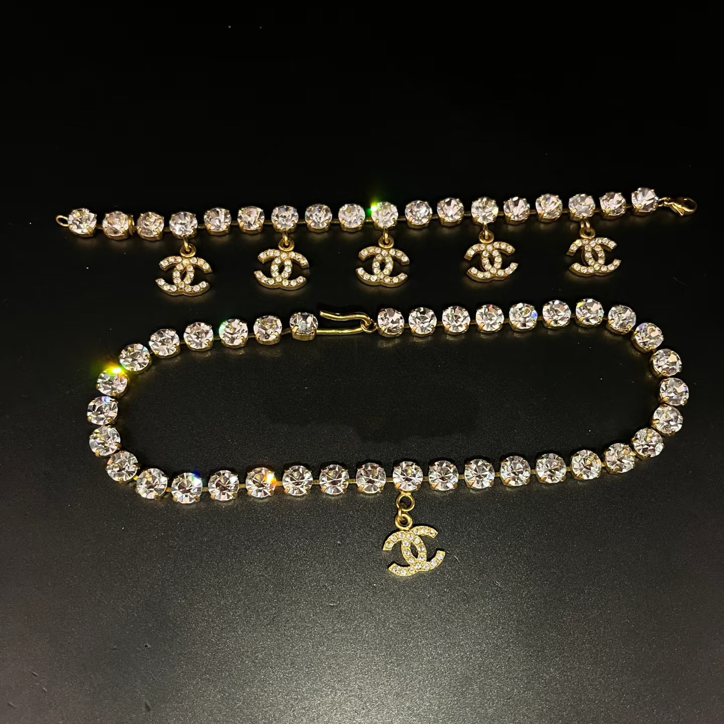 Chanel Full Diamond Prong Rhinestone Bracelet Necklace - Original Replica Club