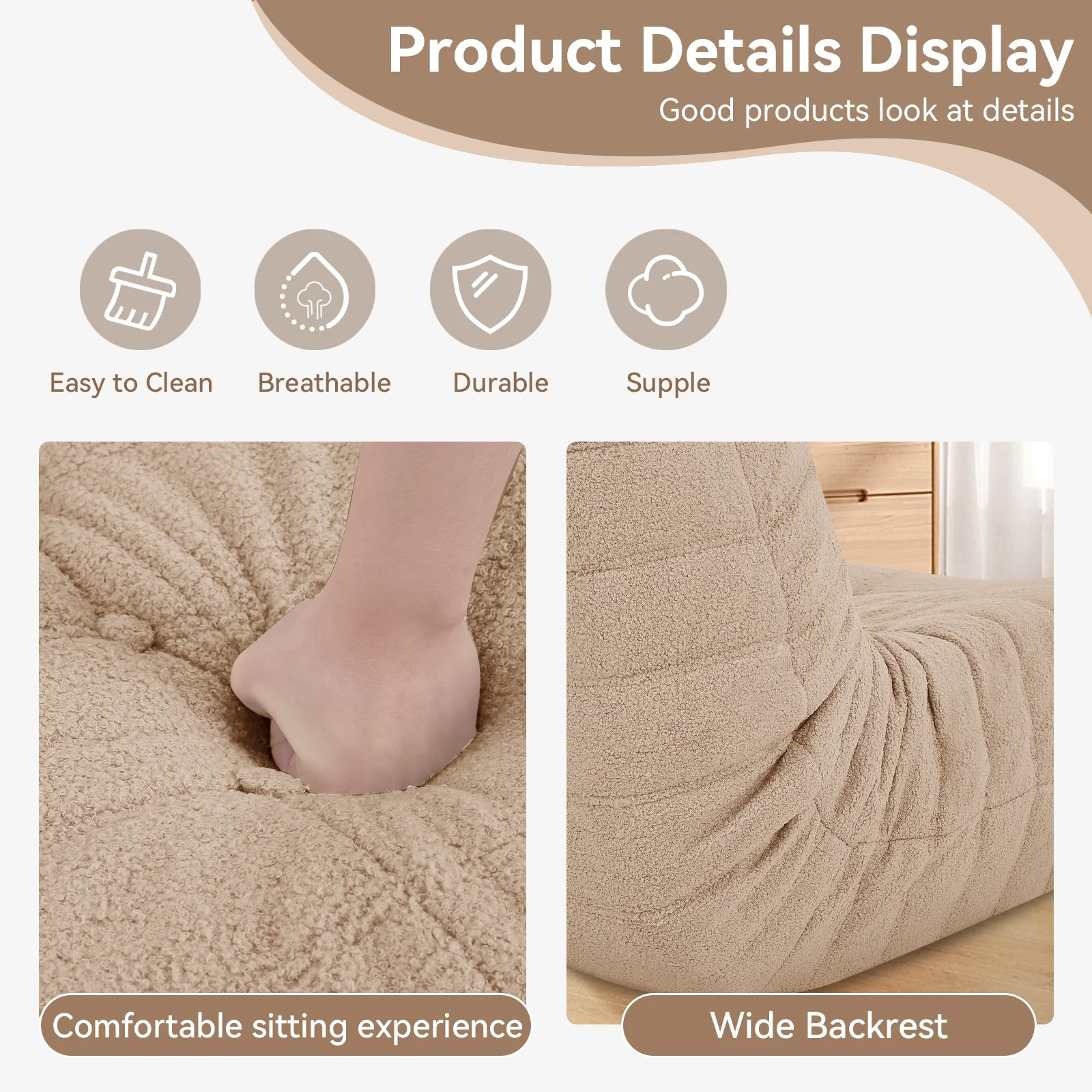 VFD Bean Bag Chairs for Adults, Beanbag Chair with Ottoman Lounge Sofa Memory Foam Comfy Reading Chair for Bedroom & Living Room, Lazy Floor Sofa Couch - Image 34
