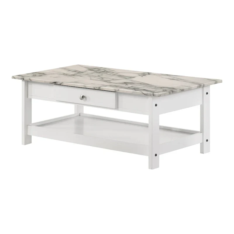 Denhour DH BASIC 4-Piece Open-Shelf Coffee Table Set with Drawer in Transitional Rubberwood