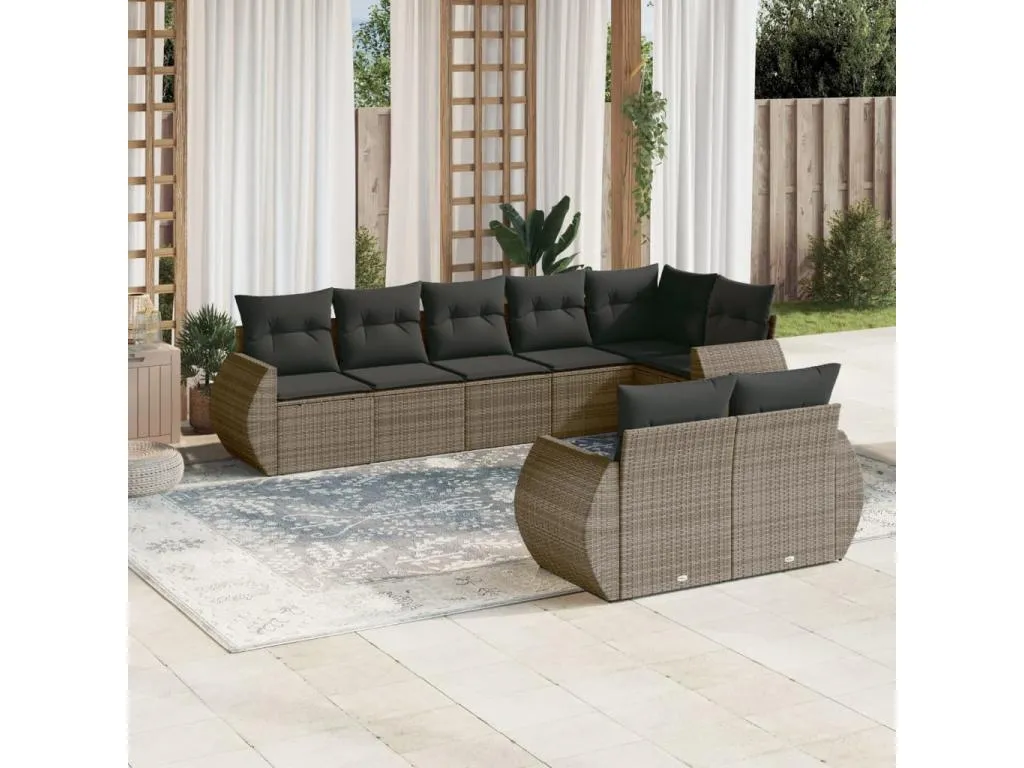 Set de sofás de jardín 8 piezas y cojines ratán sintético gris 85470iker