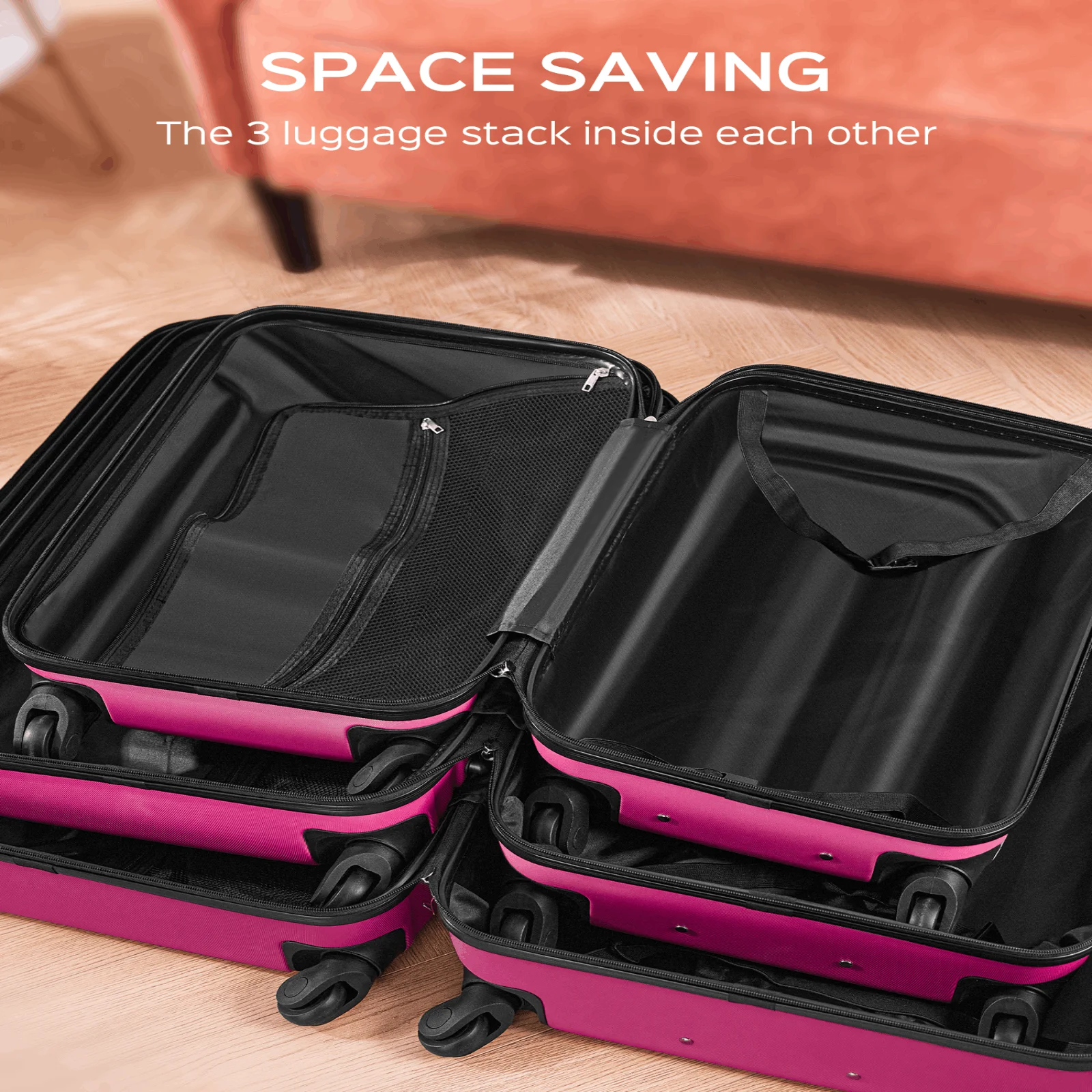 9 Piece Luggage Sets, Hard 20 24 28 inch Luggage with 6 Pieces Organize Bags Travel Suitcases Sets with Wheels, Rose - Image 10