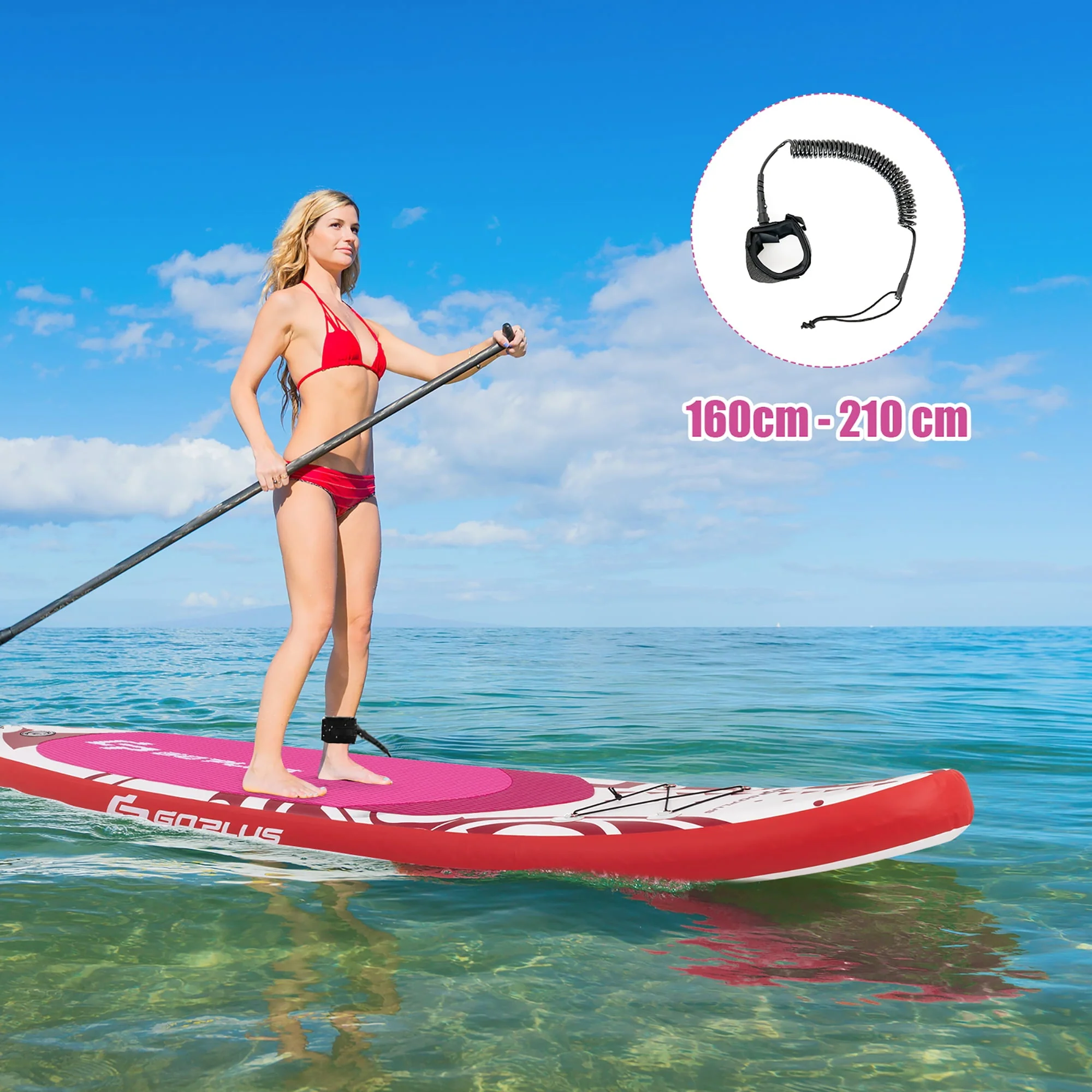 Goplus 10.5-?Inflatable Stand Up Paddle Board SUP W/Carrying Bag Aluminum Paddle Pink - Image 4