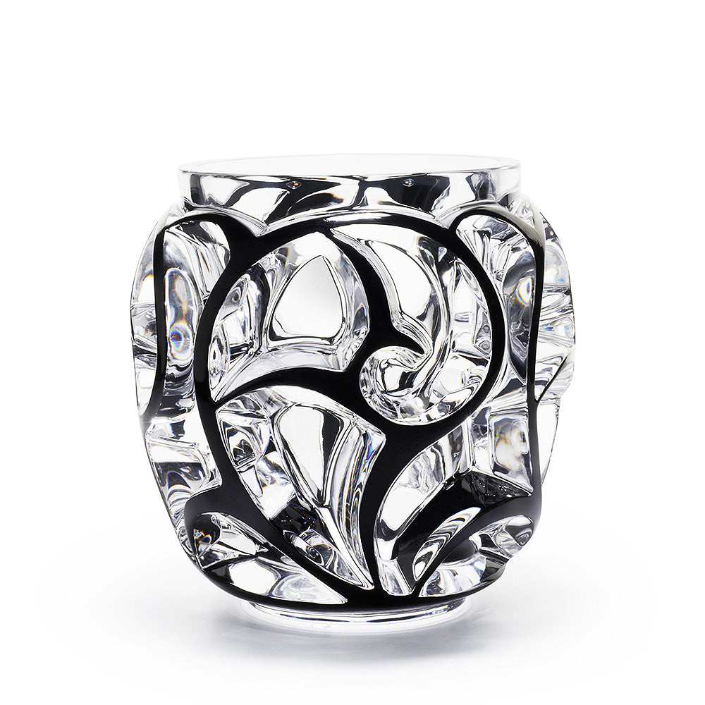VASE TOURBILLONS XXL - CRISTAL INCOLORE ÉMAILLÉ NOIR