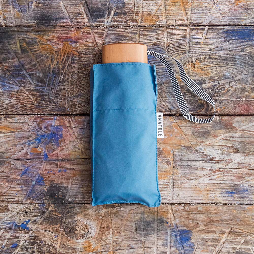 Petit parapluie bois - Bleu Gris