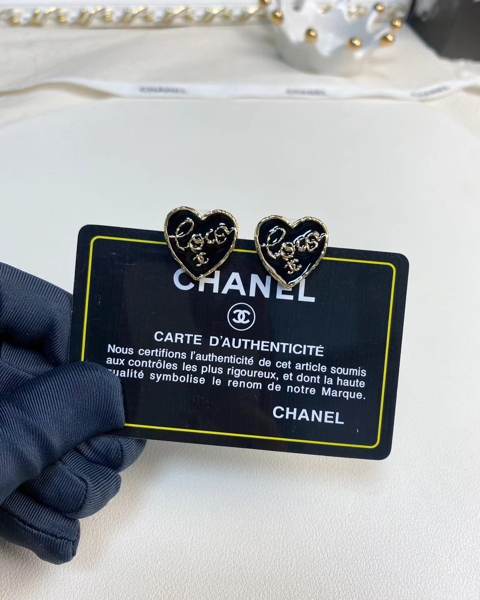 Chanel Black Love Heart Stud Earrings - Original Replica Club