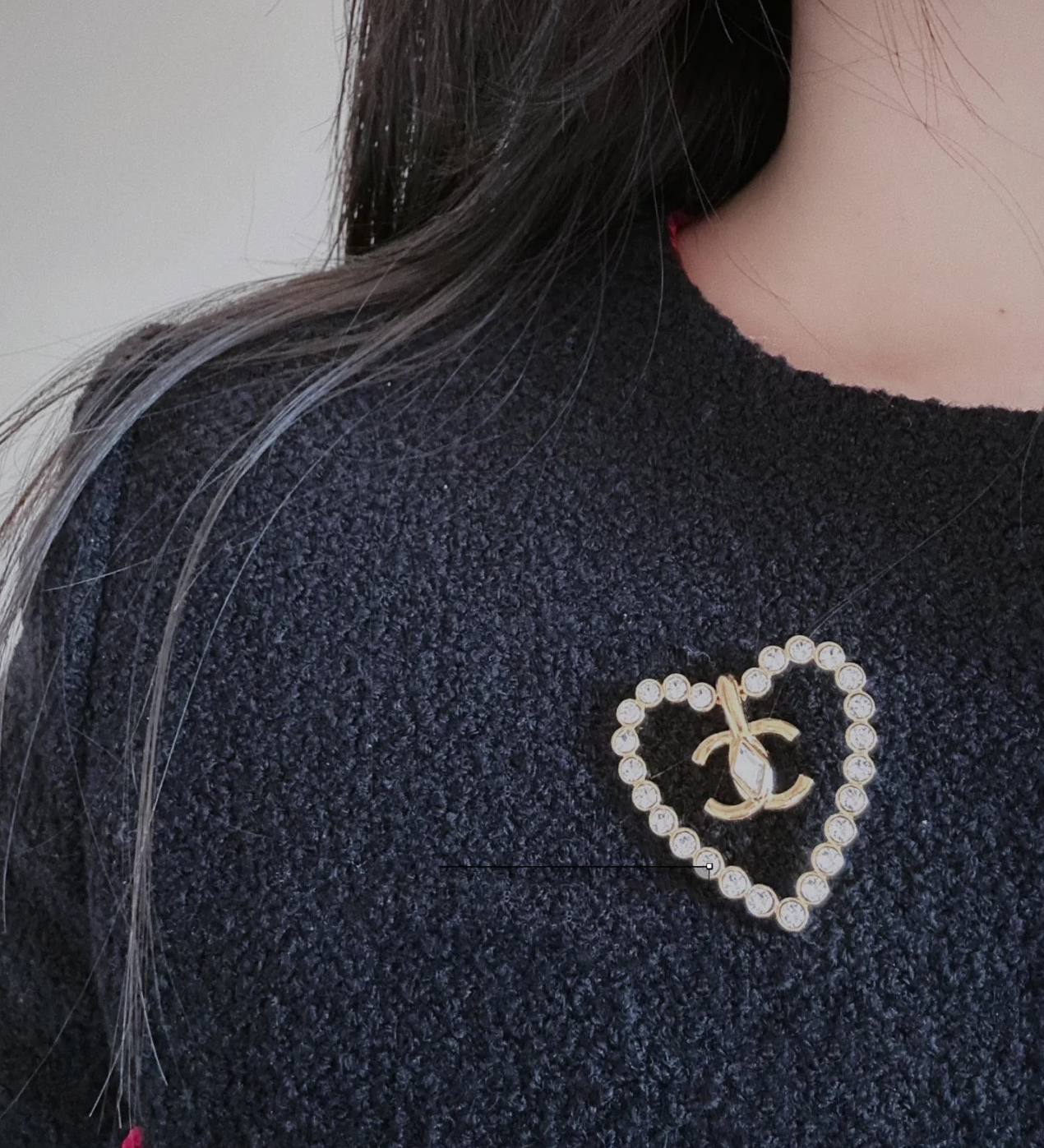 Chanel Diamond Paved Hollow Heart Brooch - Original Replica Club
