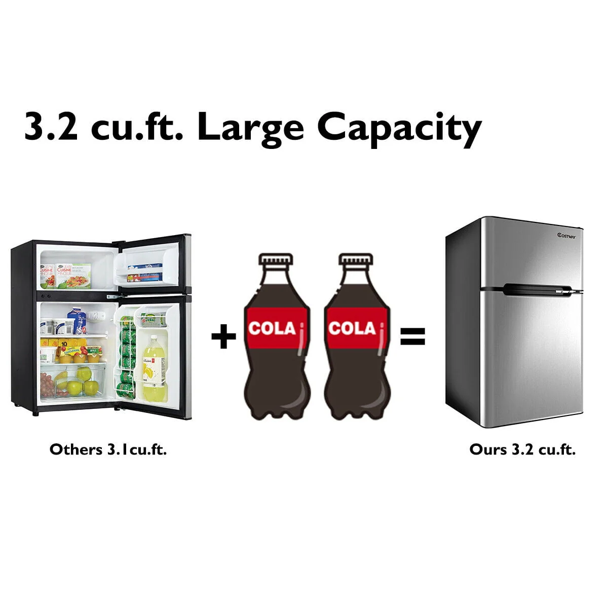 Costway Refrigerator Small Freezer Cooler Fridge Compact 3.2 cu ft. Unit, Grey - Image 10