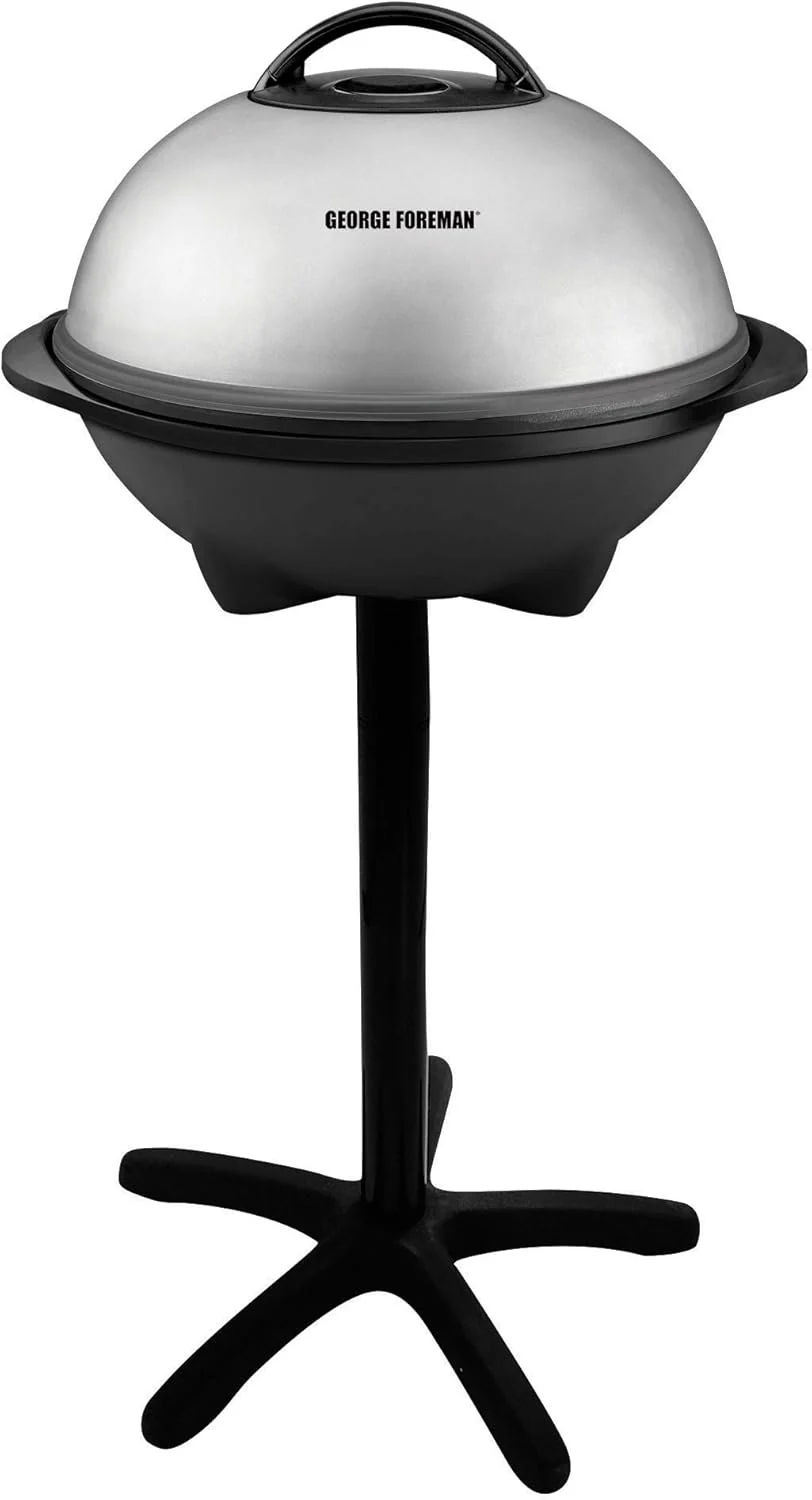 George Foreman Indoor/Outdoor Electric Patio Grill, Apartment Approved, 15-Serving, Removable Stand, Black