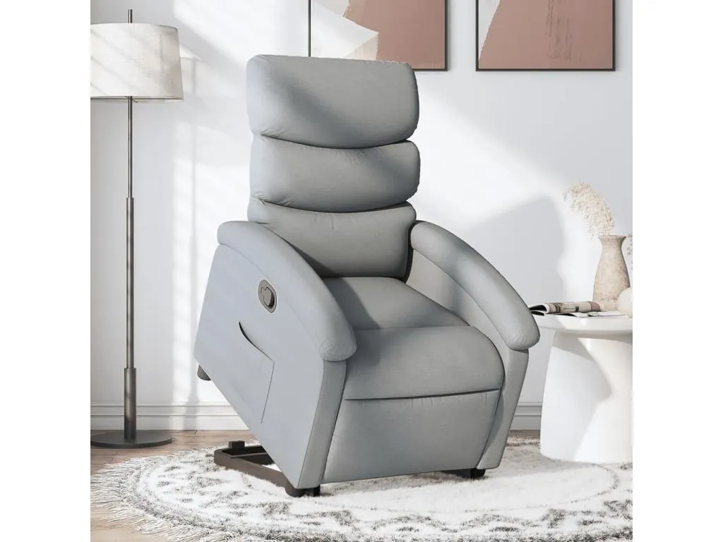 Sillón reclinable elevable de tela gris claro