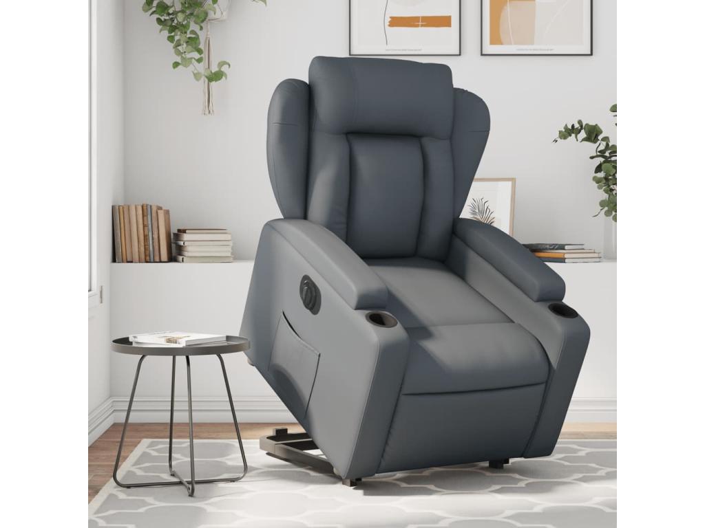 Sillón reclinable elevable eléctrico de cuero sintético gris