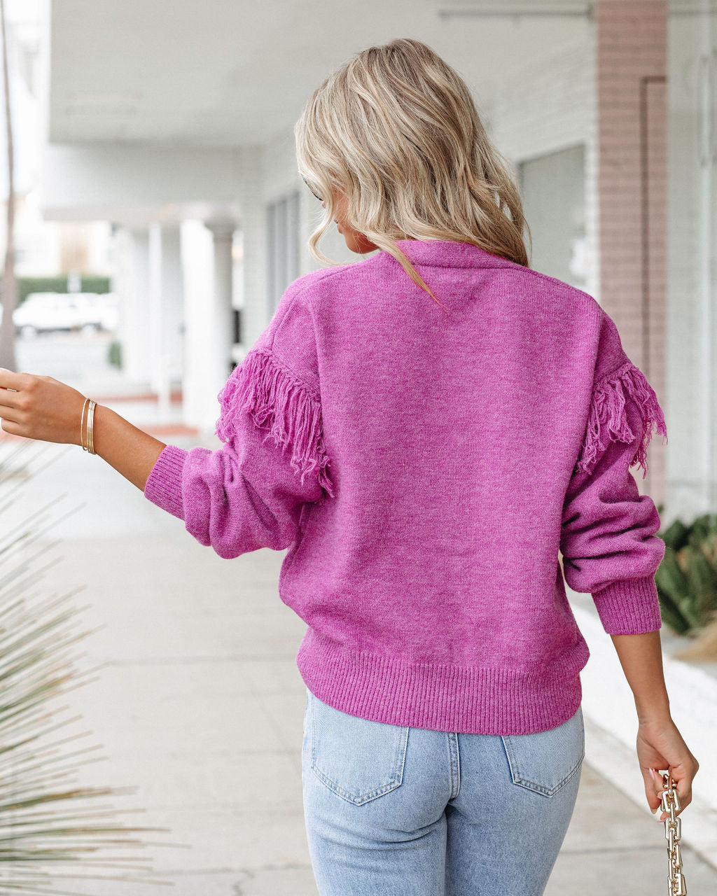 Trixie Fringe Knit Cardigan - Magenta - SALE - Se7enfashion