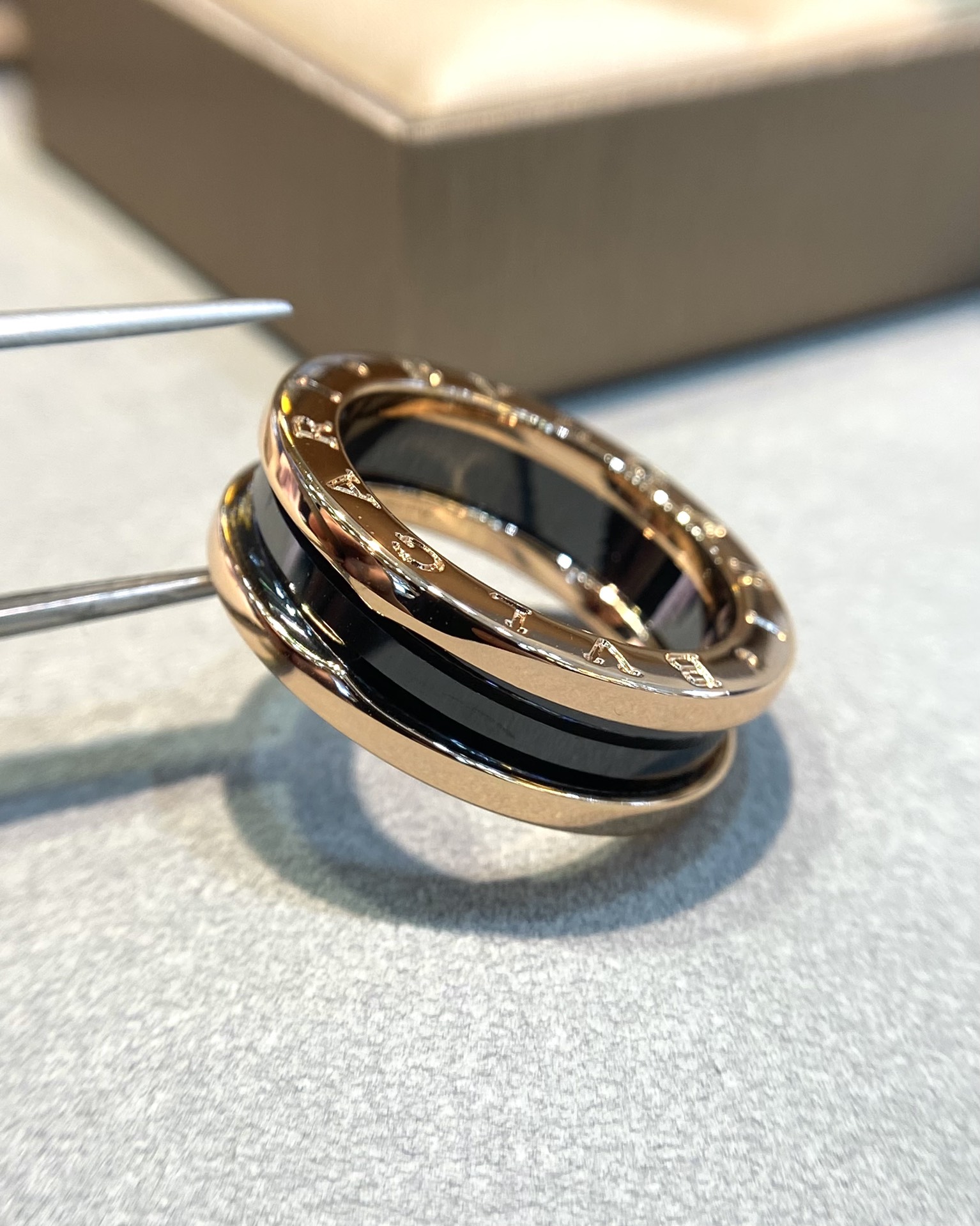 Bvlgari Rose Gold and Black B.zero1 Ring - Original Replica Club