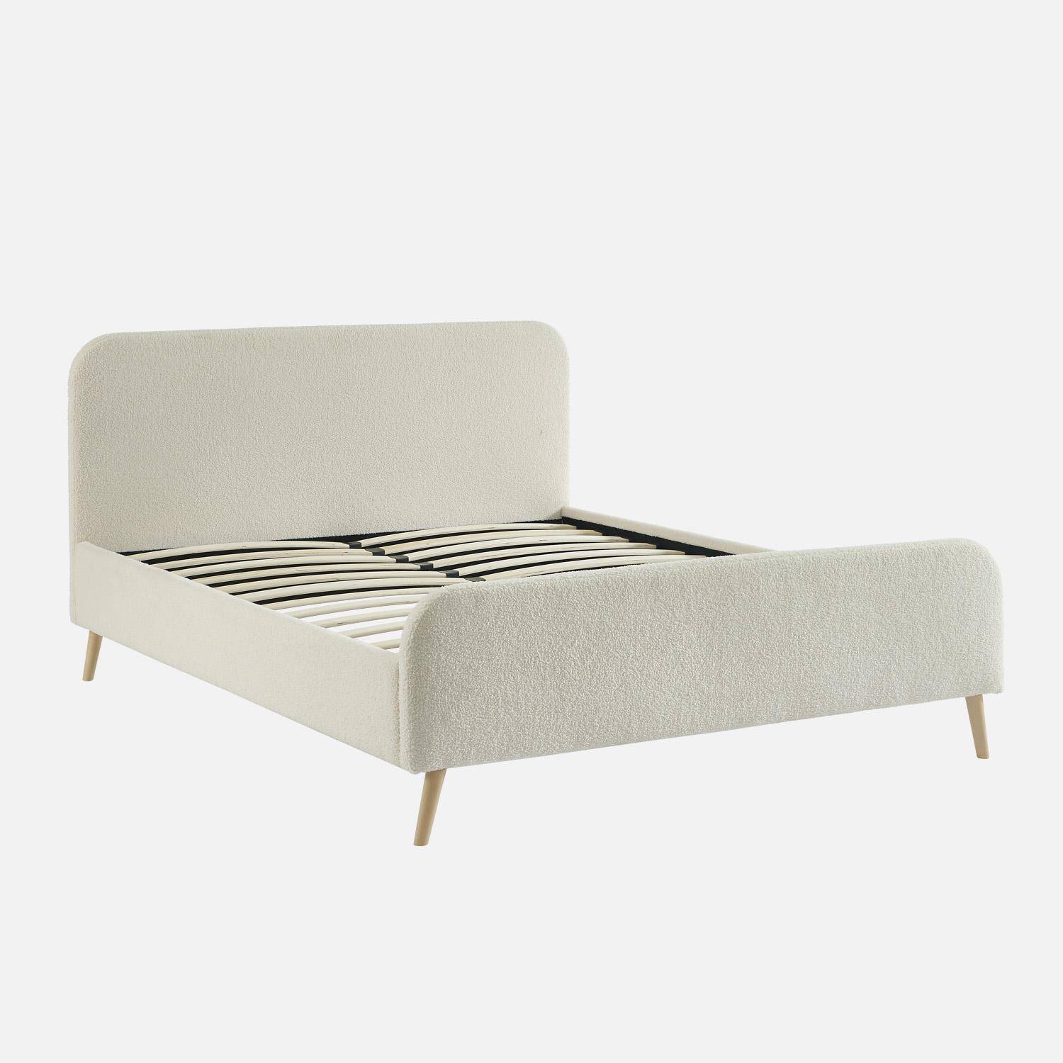 Finn - Cama con somier y cabecera tapizada borreguito, 160x200cm